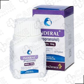 Buy Inderal Online - A bottle of Inderal pills on white background.